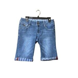 Rebel By Right Bermuda Blue Jean Shorts Womens Size 7 Stars & Stripes